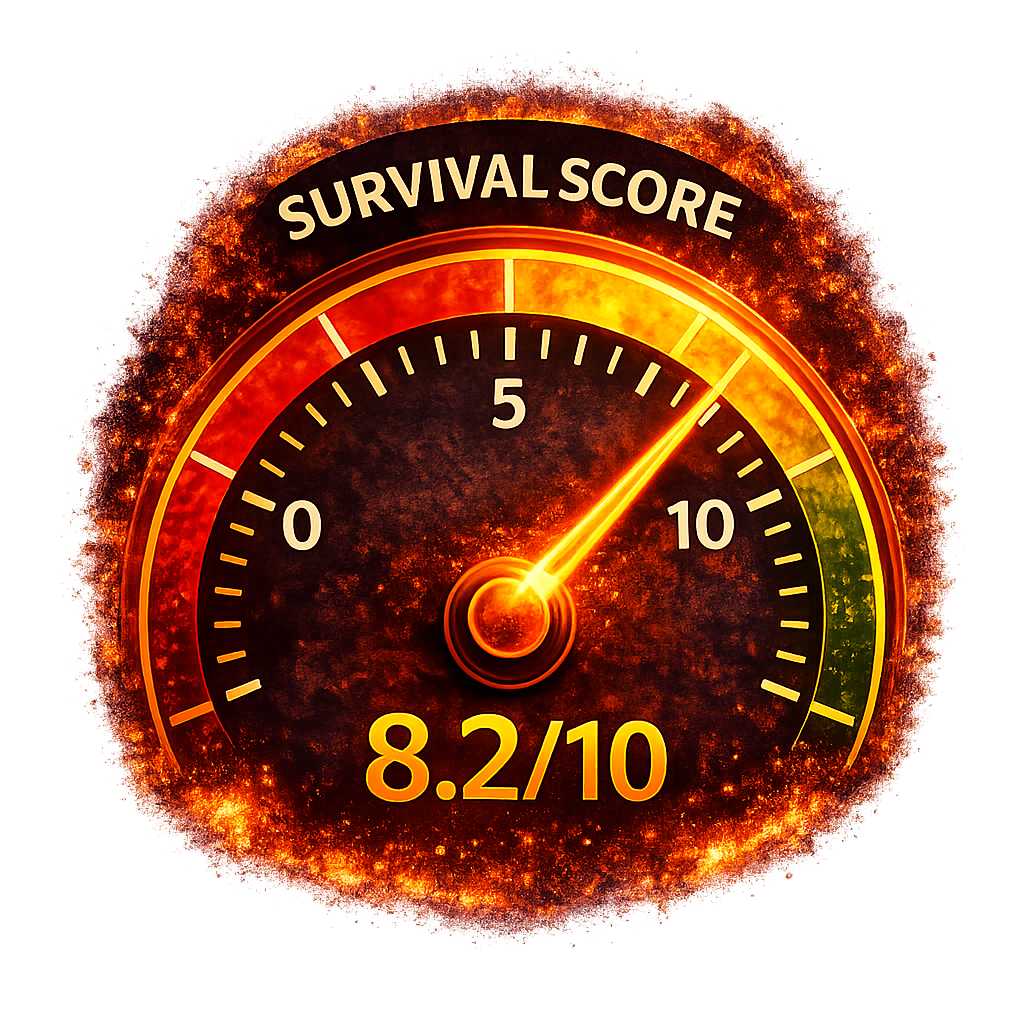 Survival Score gauge showing 8.2 out of 10
