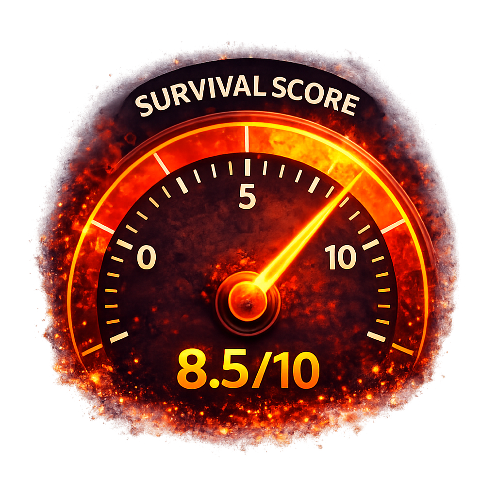 Survival Score gauge showing 8.5 out of 10