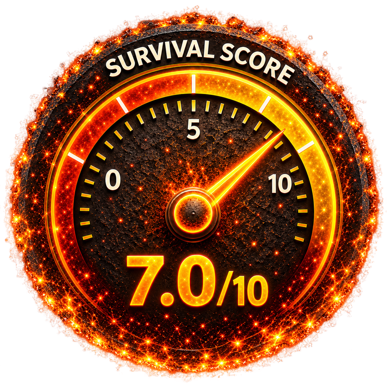 Survival Score gauge showing 7.0 out of 10